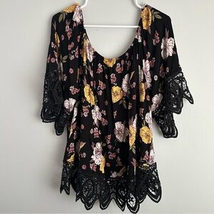 2xl floral black le rouge lace top xxl / 2x / 1xl on off shoulder shirt 1x